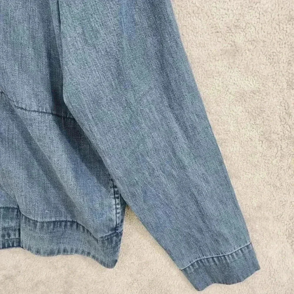 Eddie Bauer Women's Tall L Chambray Hooded Jacket Zip-Up Vintage Style - Picture 4 of 8